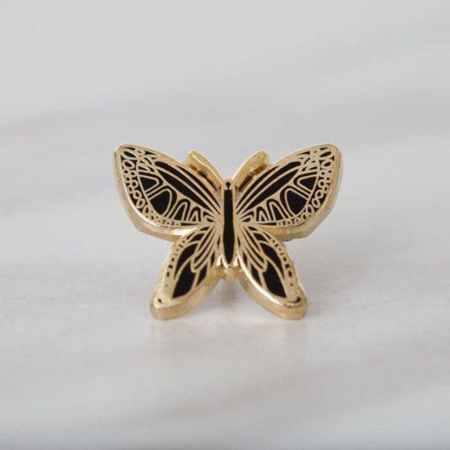Black Butterfly Enamel Pin – Symbol of Strength, Mystery & Rebirth