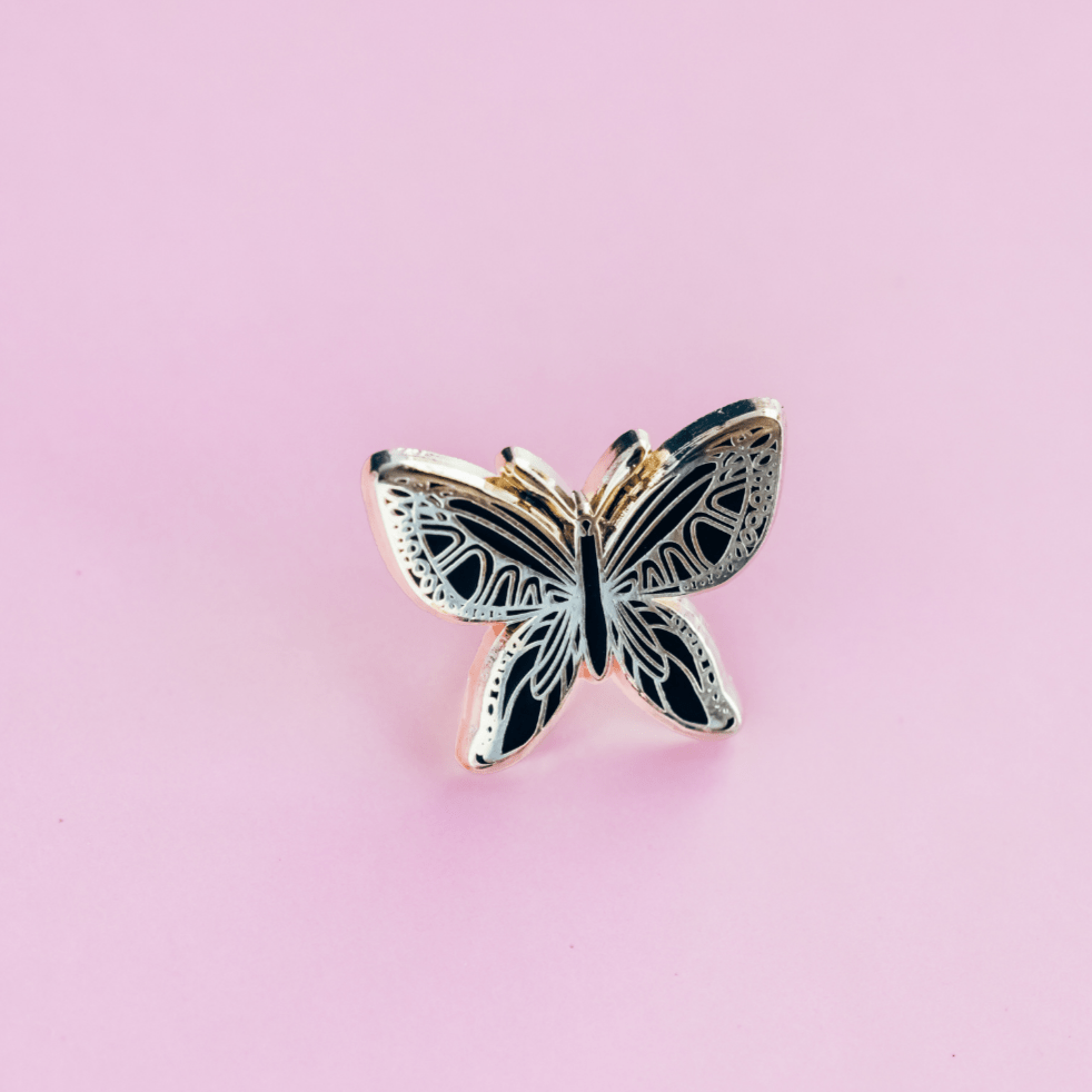 Black Butterfly Enamel Pin – Symbol of Strength, Mystery & Rebirth