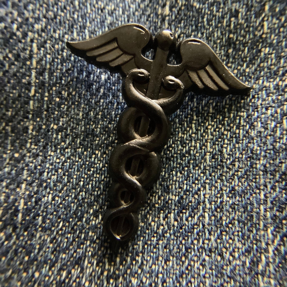 Black Caduceus Enamel Pin