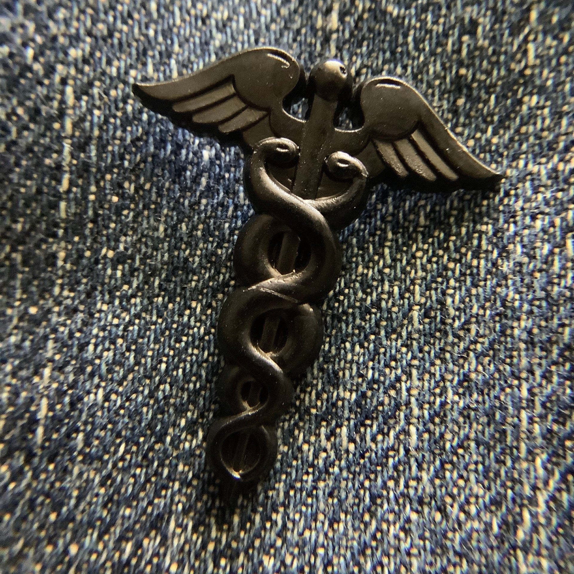 Black Caduceus Enamel Pin