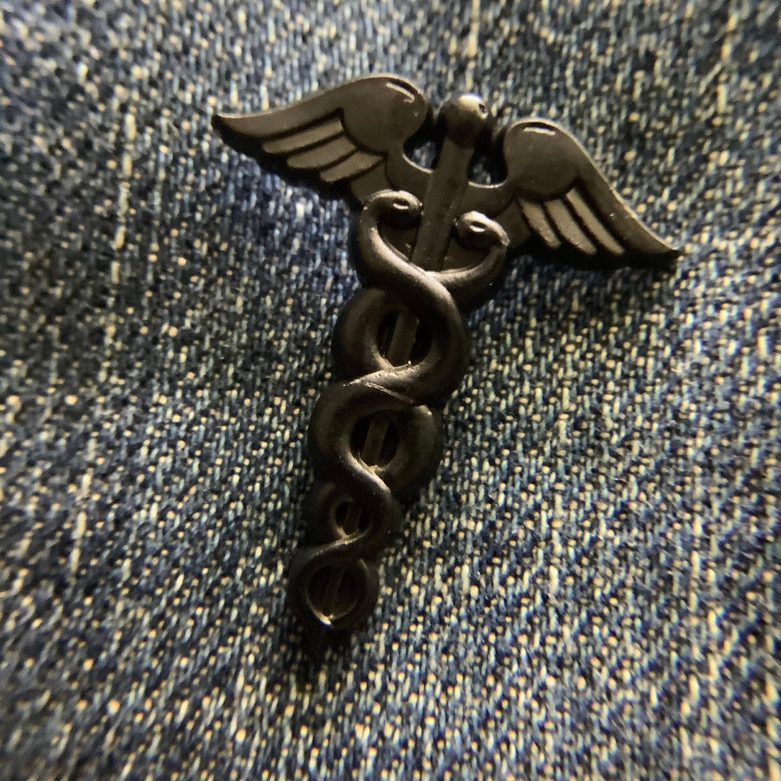 Black Caduceus Enamel Pin