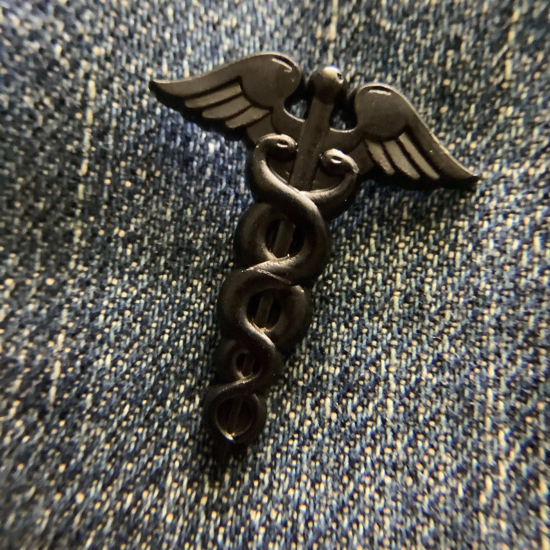 Black Caduceus Enamel Pin