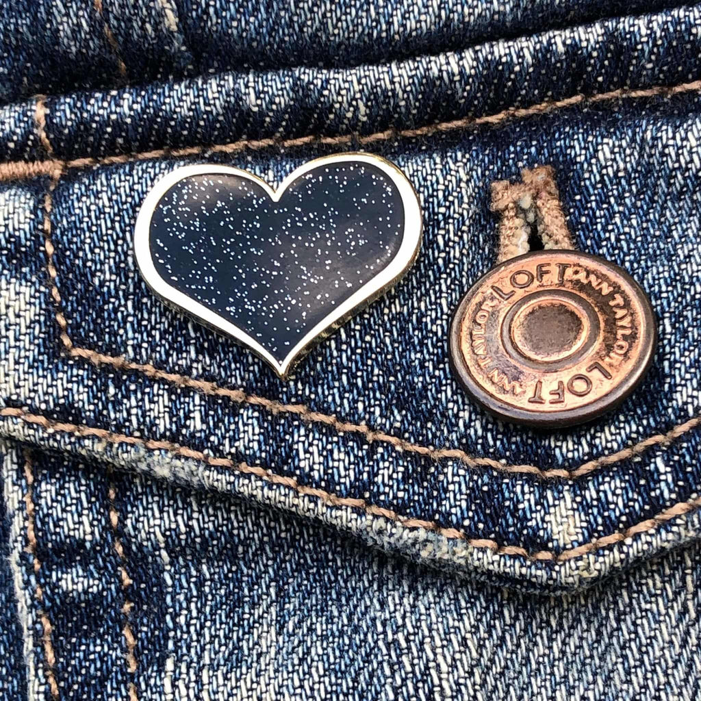 Black Glitter Heart Enamel Pin