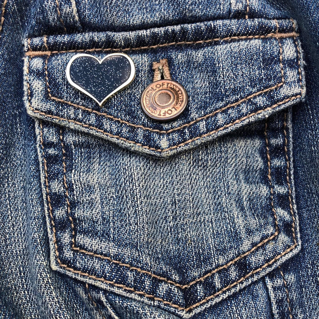 Black Glitter Heart Enamel Pin