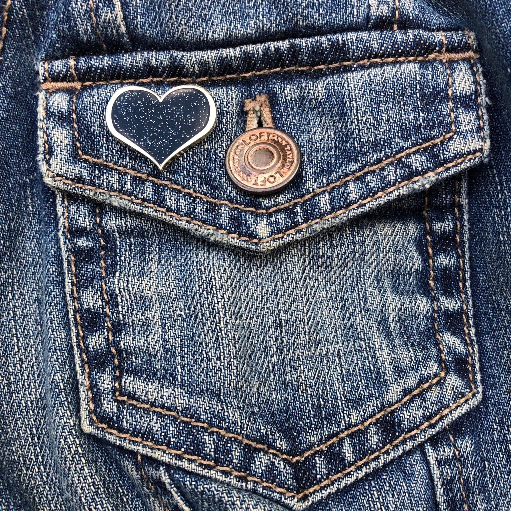 Black Glitter Heart Enamel Pin