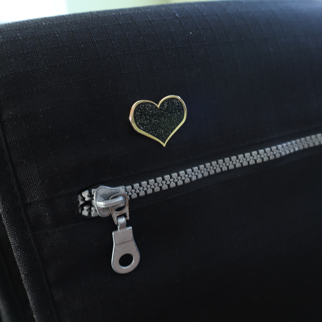 Black Glitter Heart Enamel Pin