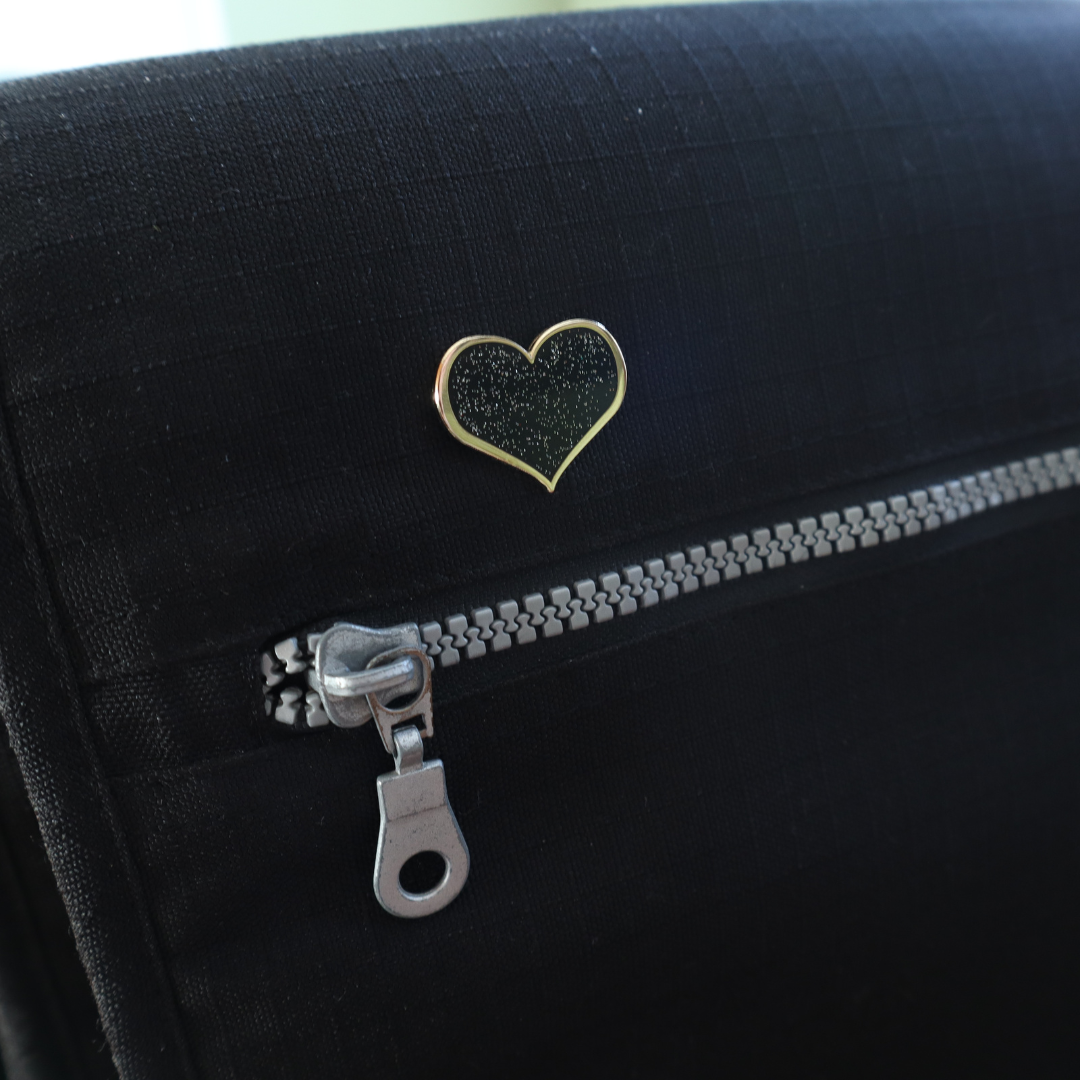 Black Glitter Heart Enamel Pin