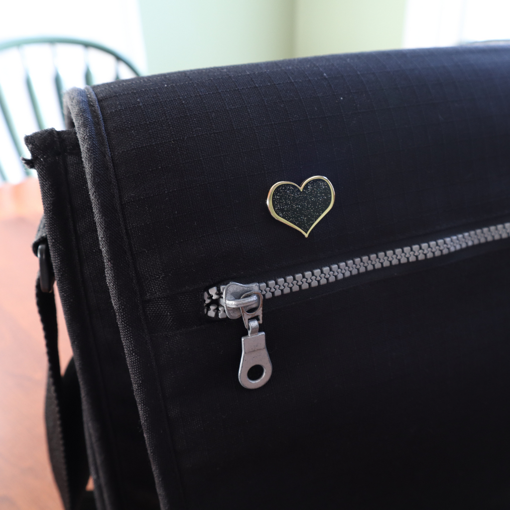 Black Glitter Heart Enamel Pin