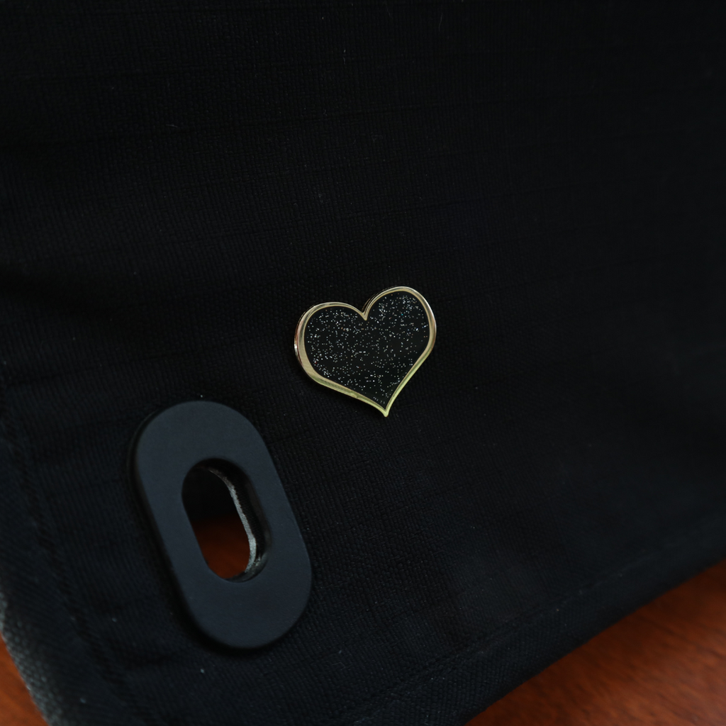 Black Glitter Heart Enamel Pin