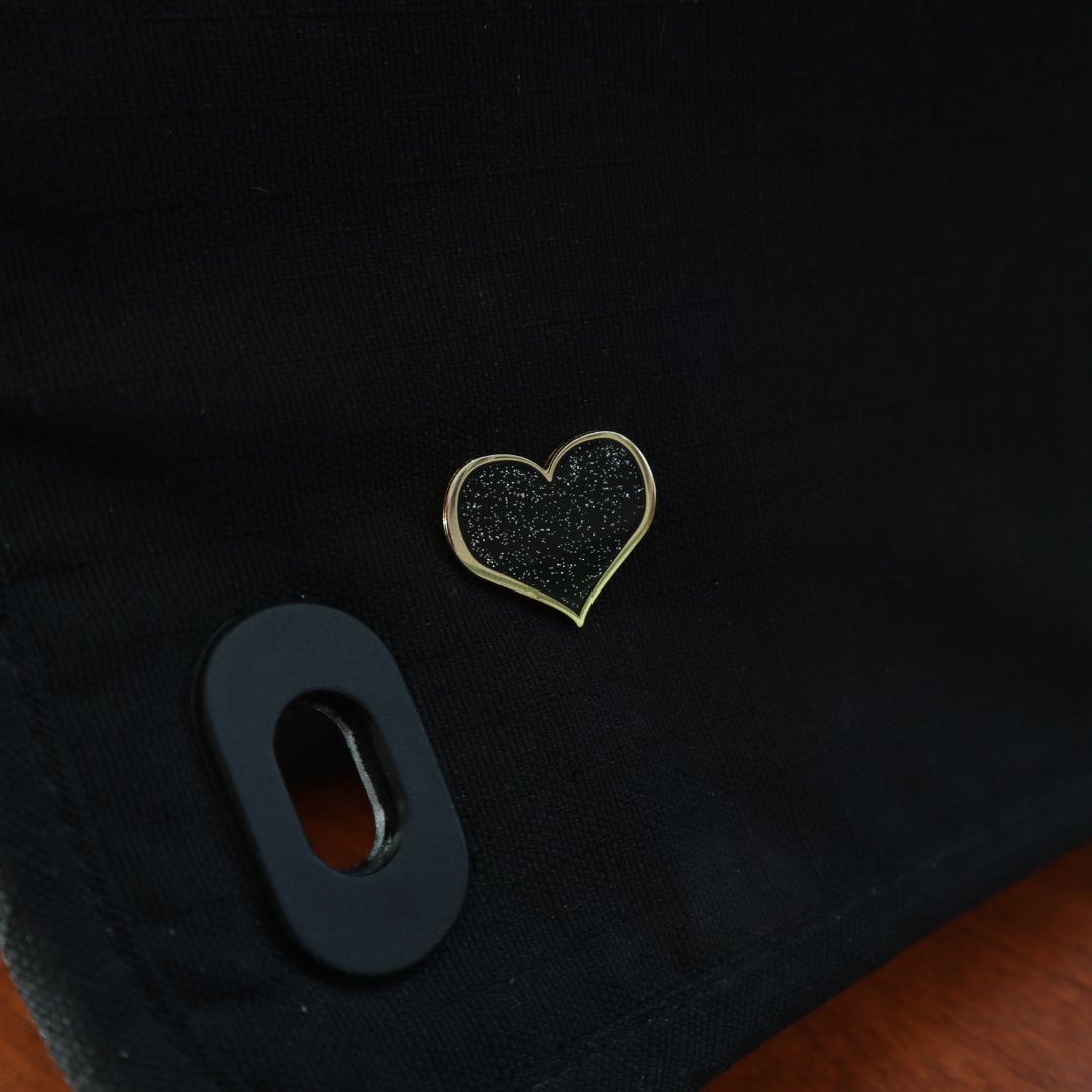 Black Glitter Heart Enamel Pin