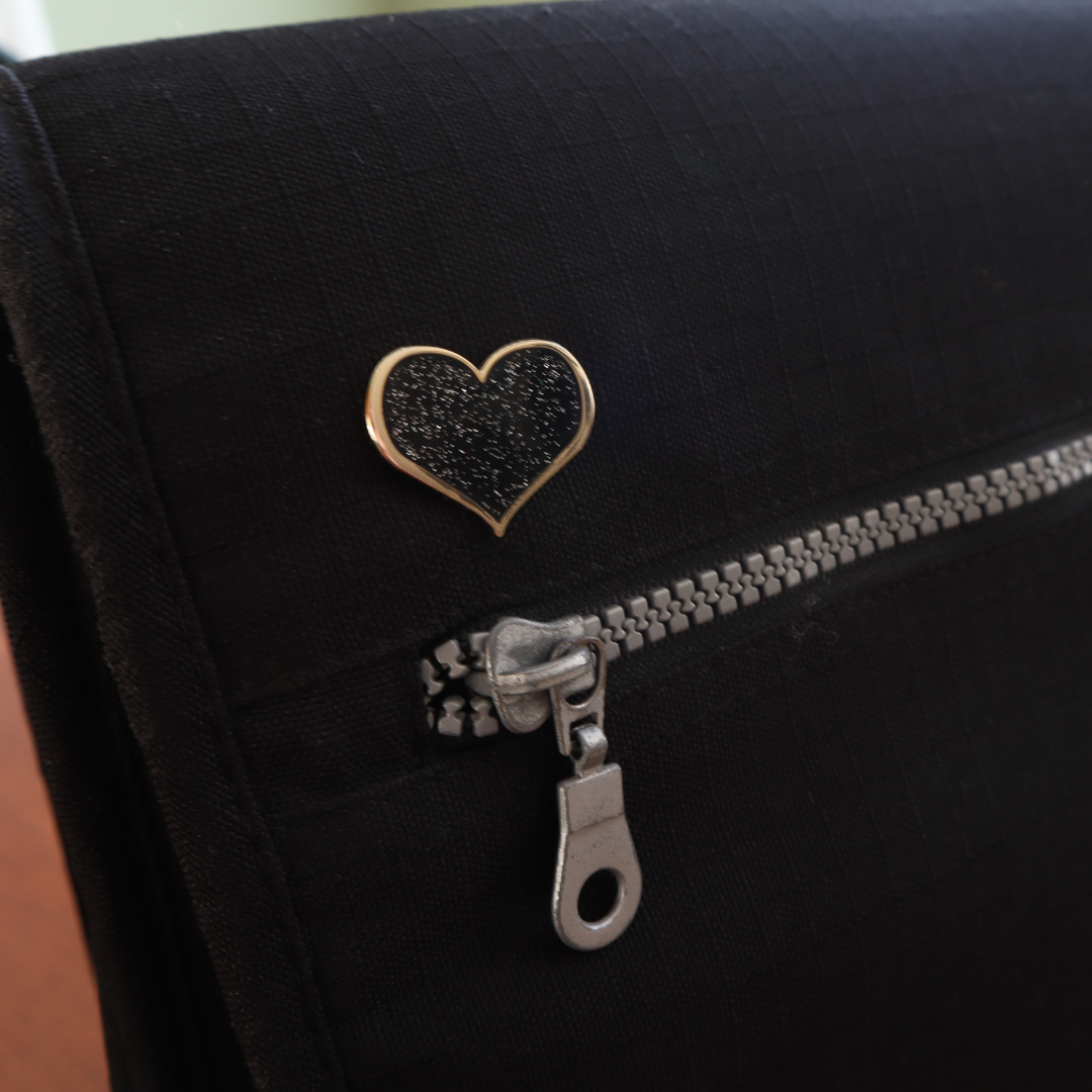 Black Glitter Heart Enamel Pin