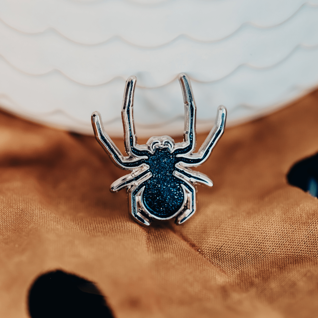 Black Glitter Spider Enamel Pin