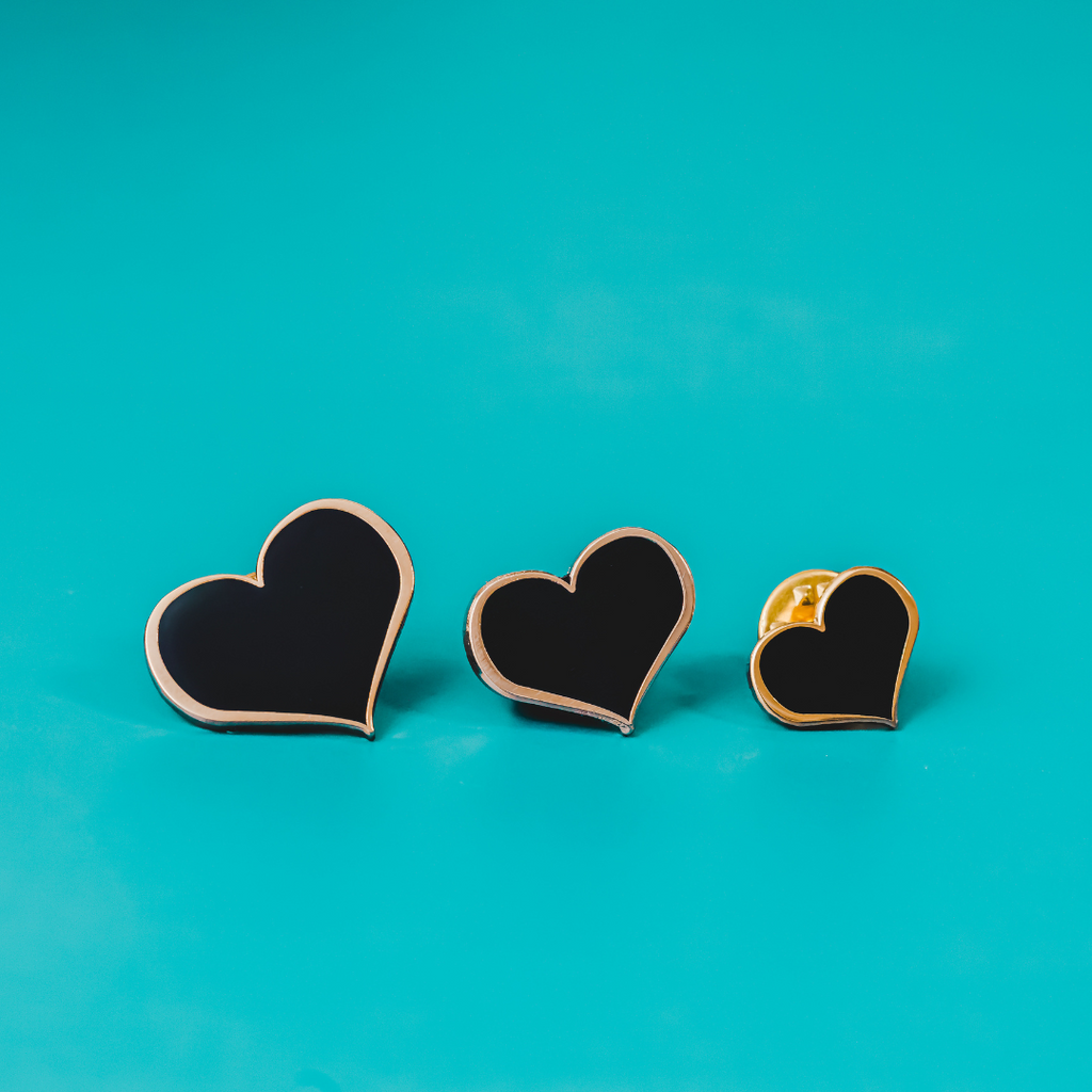 Black Heart Enamel Pin – 1-inch Gothic & Memorial Gift (Also ¾, ½ and ¼-inch)