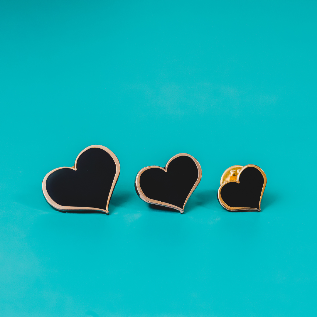 Black Heart Enamel Pin – ¾-inch Everyday Gothic Accent (Also 1, ½ and ¼-inch)