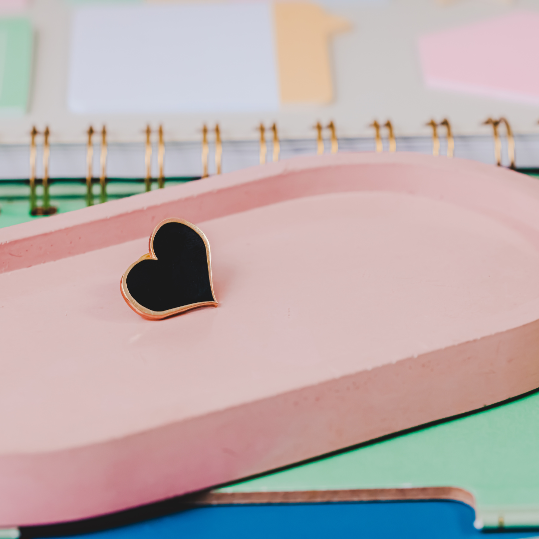 Black Heart Enamel Pin – ¾-inch Everyday Gothic Accent (Also 1, ½ and ¼-inch)