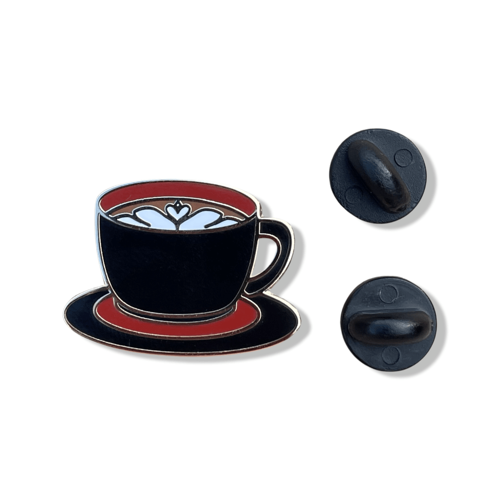 Black Latte Enamel Pin – Coffee Cup Double Post Pin With Secure Black Rubber Backs