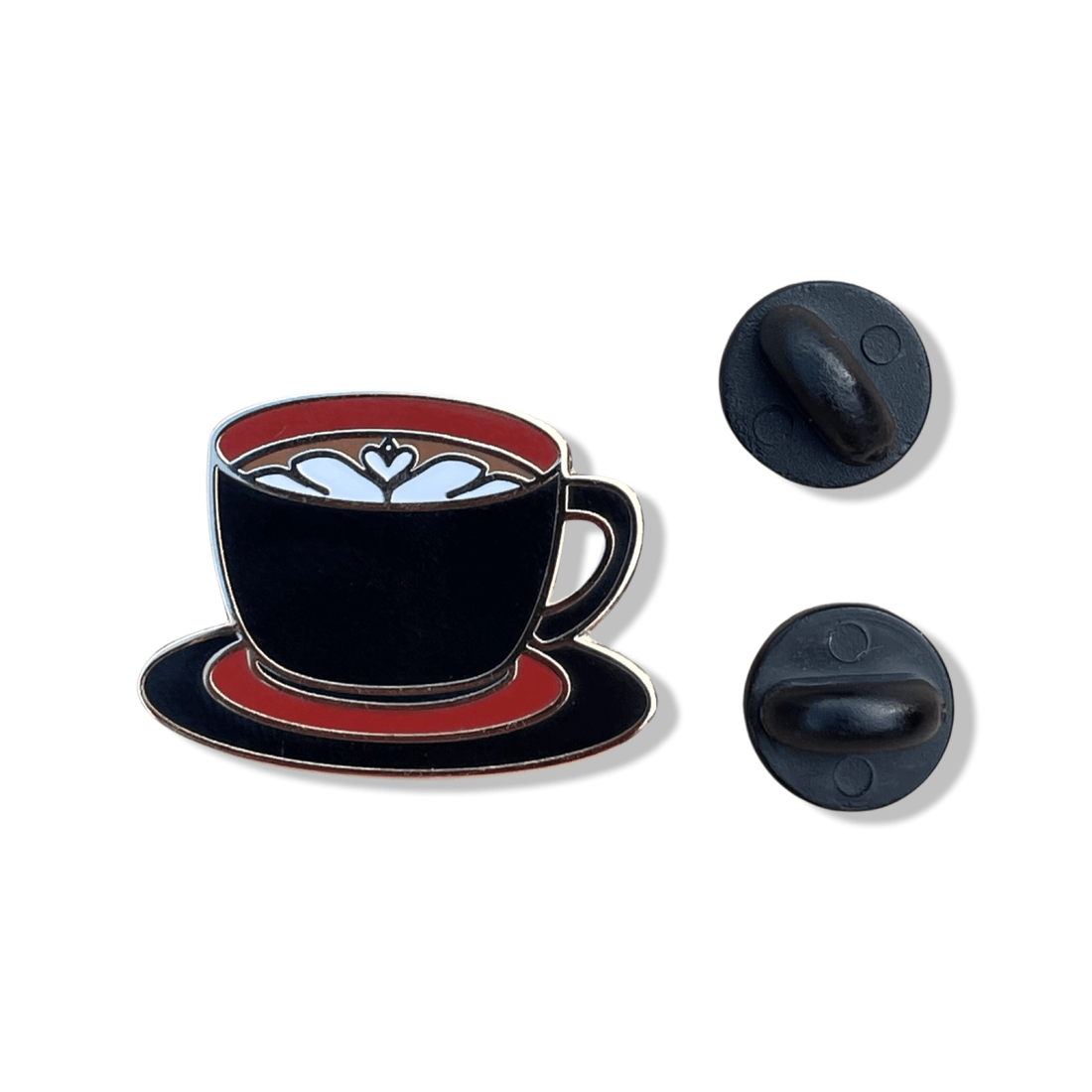 Black Latte Enamel Pin – Coffee Cup Double Post Pin With Secure Black Rubber Backs