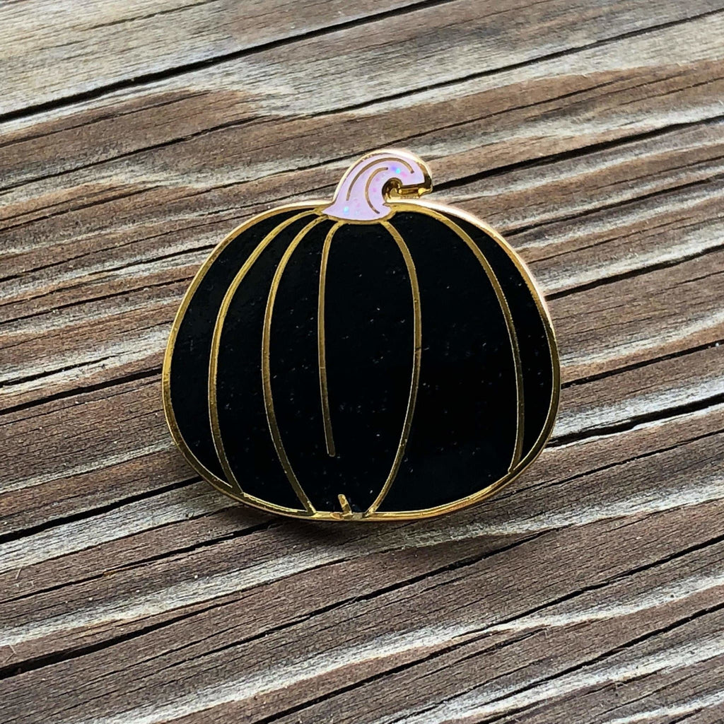 Black Pumpkin w Purple Stem Enamel Pin
