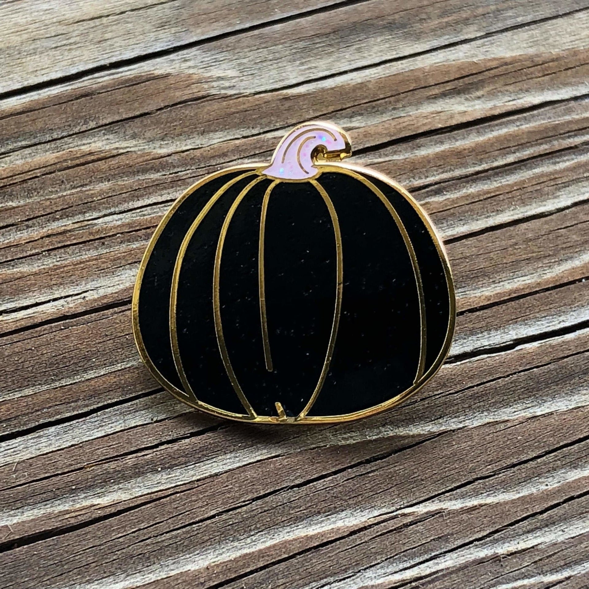Black Pumpkin w Purple Stem Enamel Pin