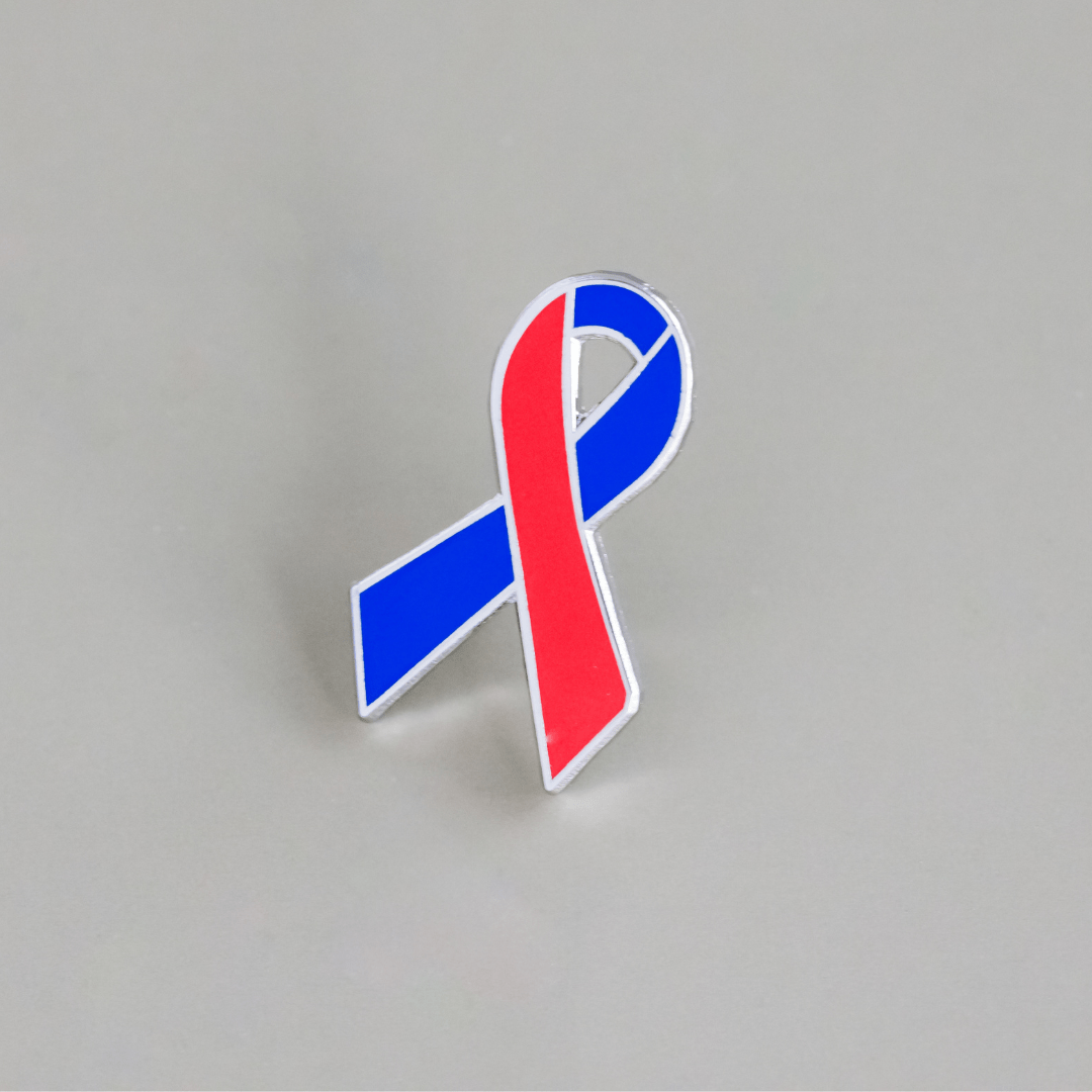 Awareness Ribbon Pin – Blue Red Enamel Lapel Pin 1 Inch With Rubber Back