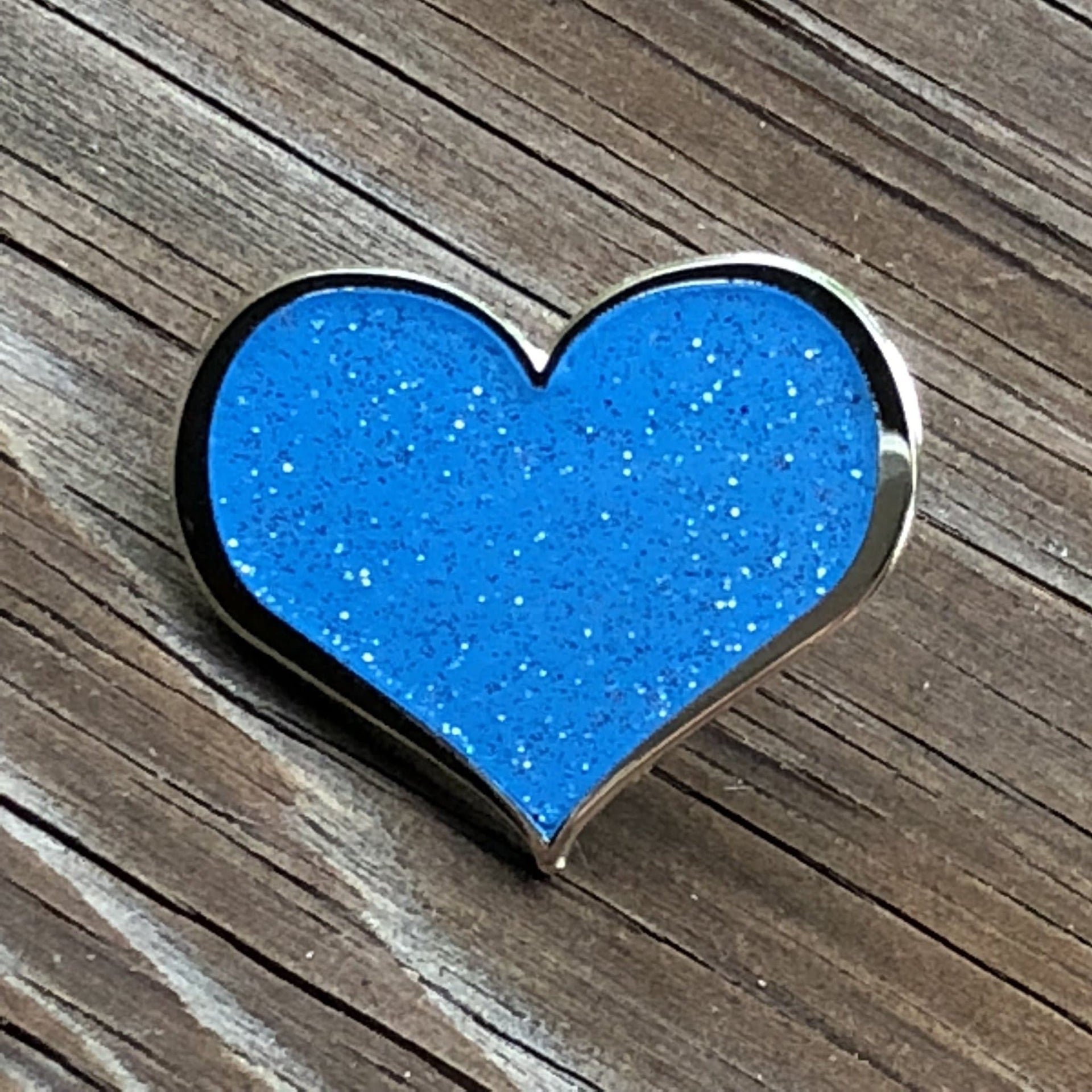 Blue Enamel Pin - Glitter Heart Hard Enamel Lapel Brooch Accessory