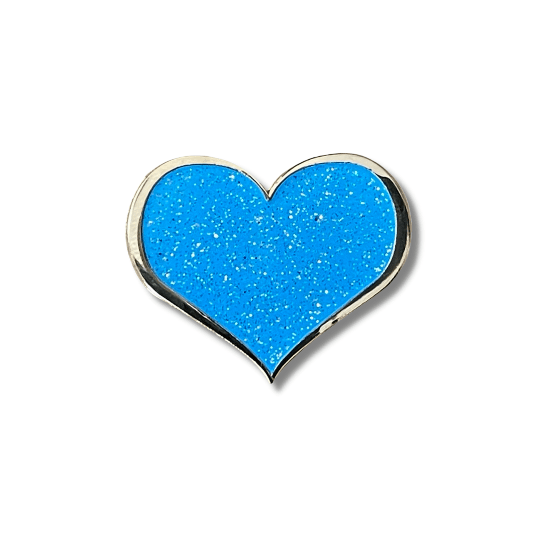 Blue Enamel Pin - Glitter Heart Hard Enamel Lapel Brooch Accessory