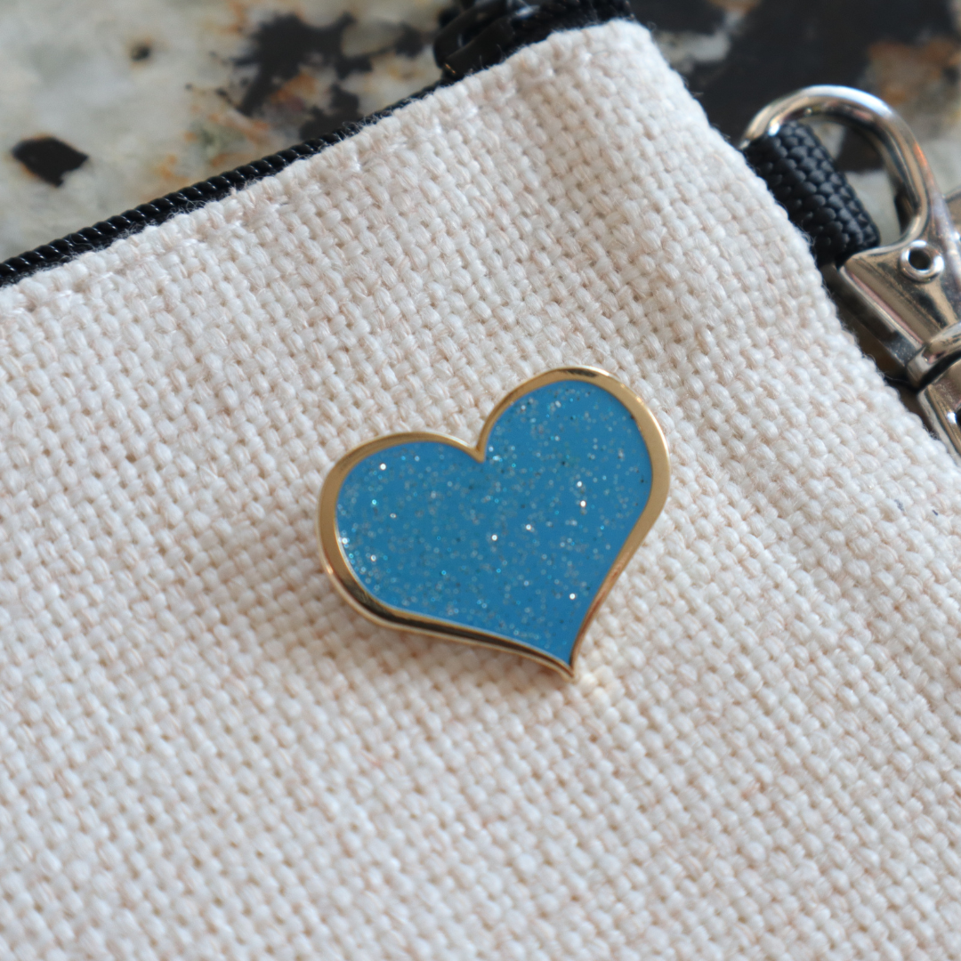 Blue Enamel Pin - Glitter Heart Hard Enamel Lapel Brooch Accessory