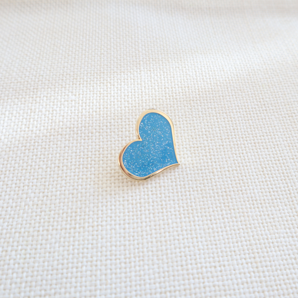 Blue Glitter Heart Enamel Pin