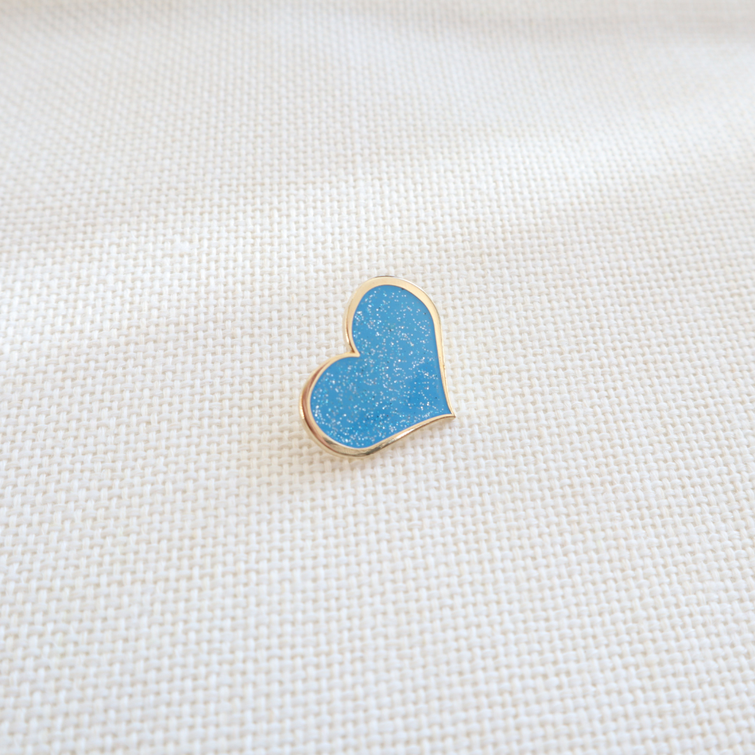 Blue Enamel Pin - Glitter Heart Hard Enamel Lapel Brooch Accessory