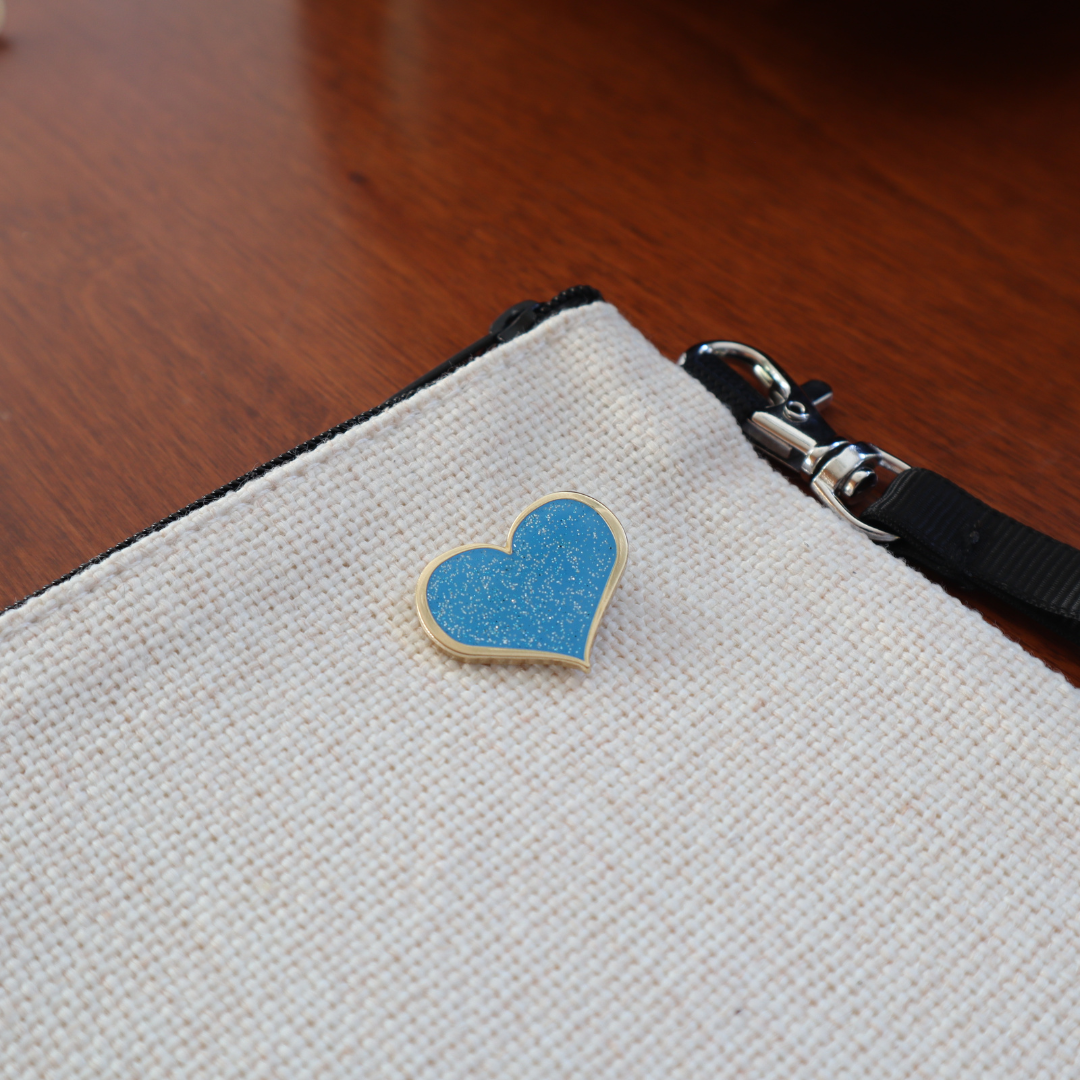 Blue Enamel Pin - Glitter Heart Hard Enamel Lapel Brooch Accessory
