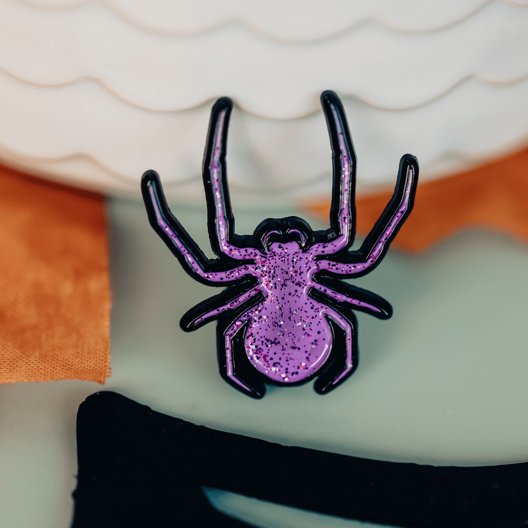 Dark Purple Glitter Spider Enamel Pins