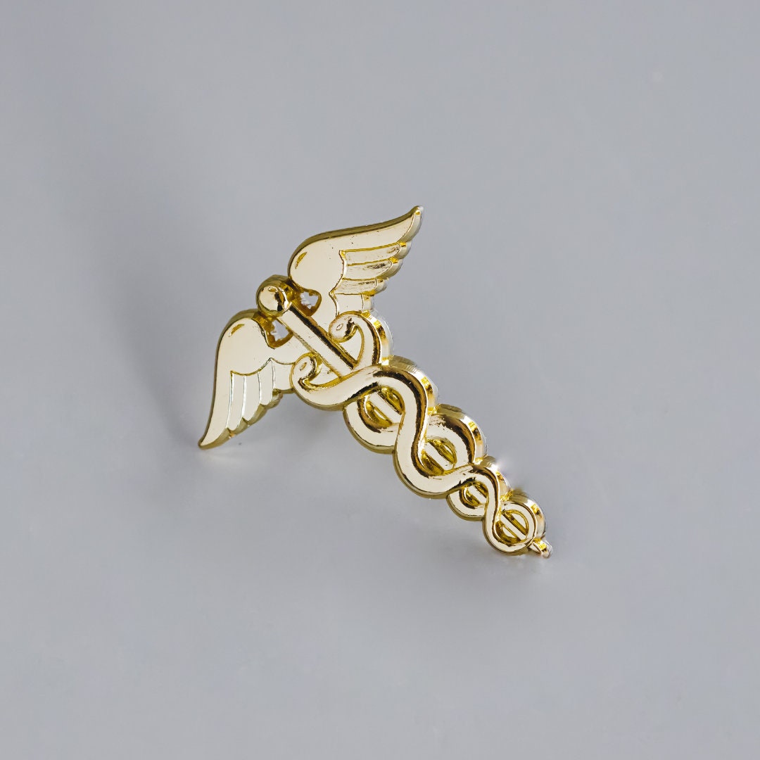 Gold Caduceus Enamel Pin