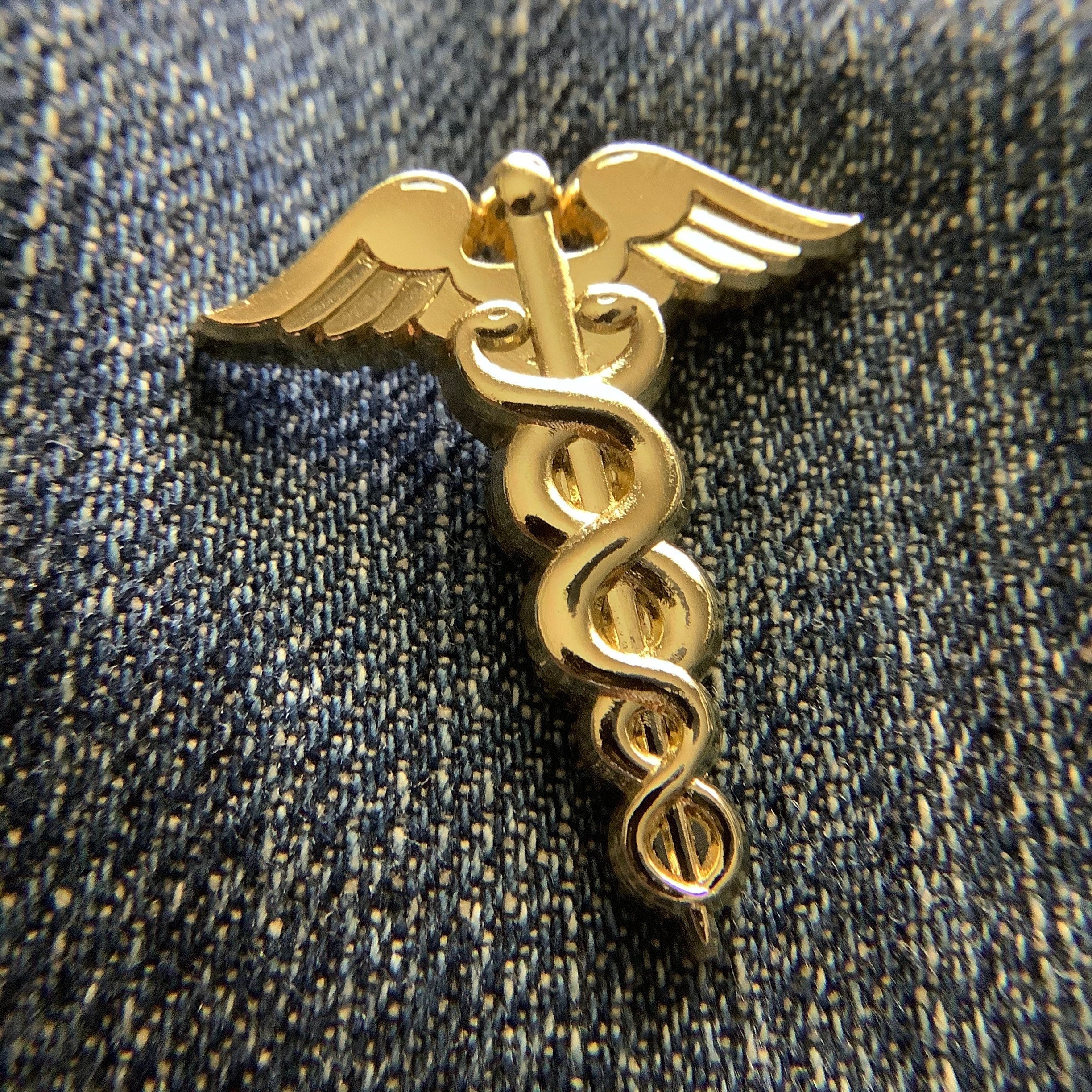 Gold Caduceus Enamel Pin