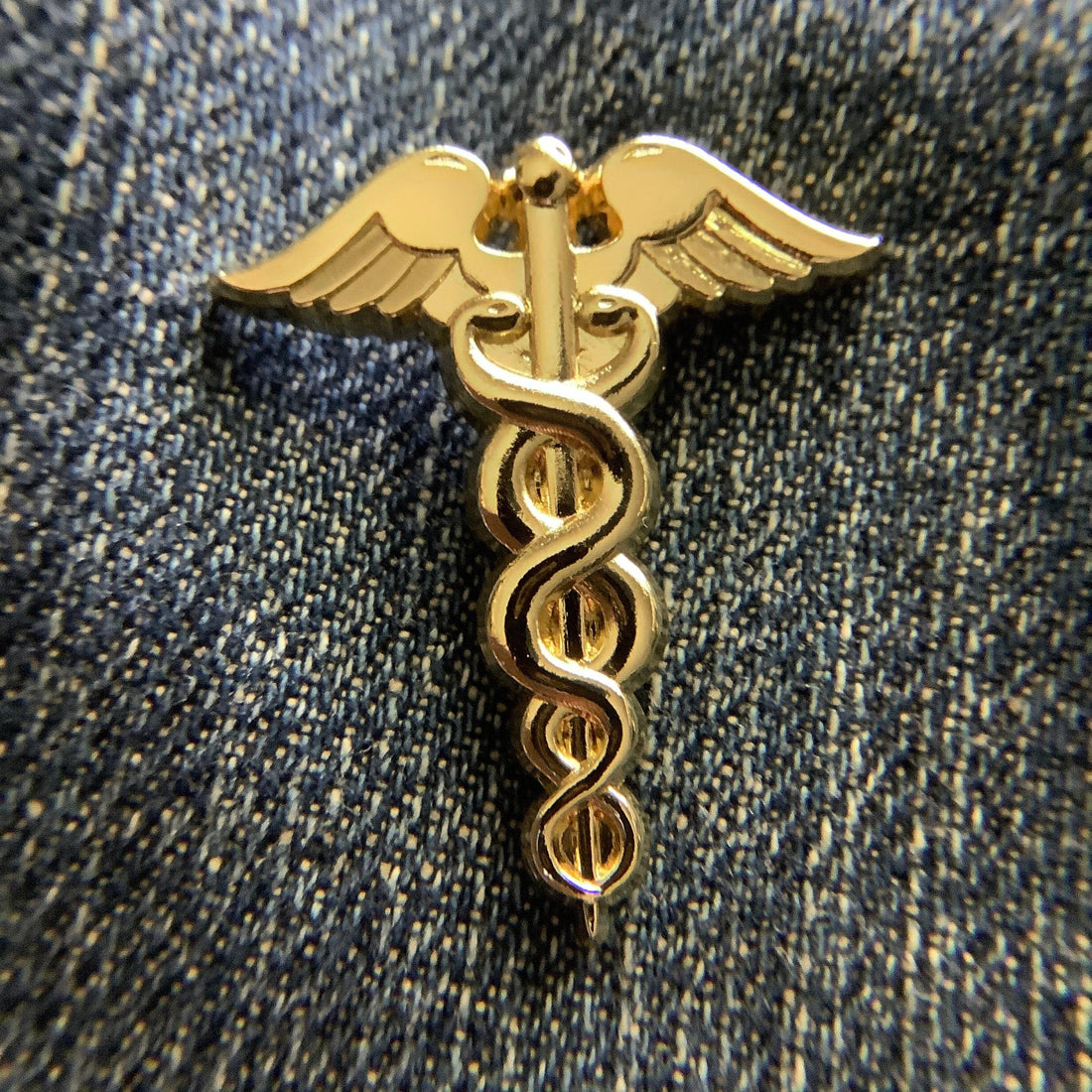 Gold Caduceus Enamel Pin