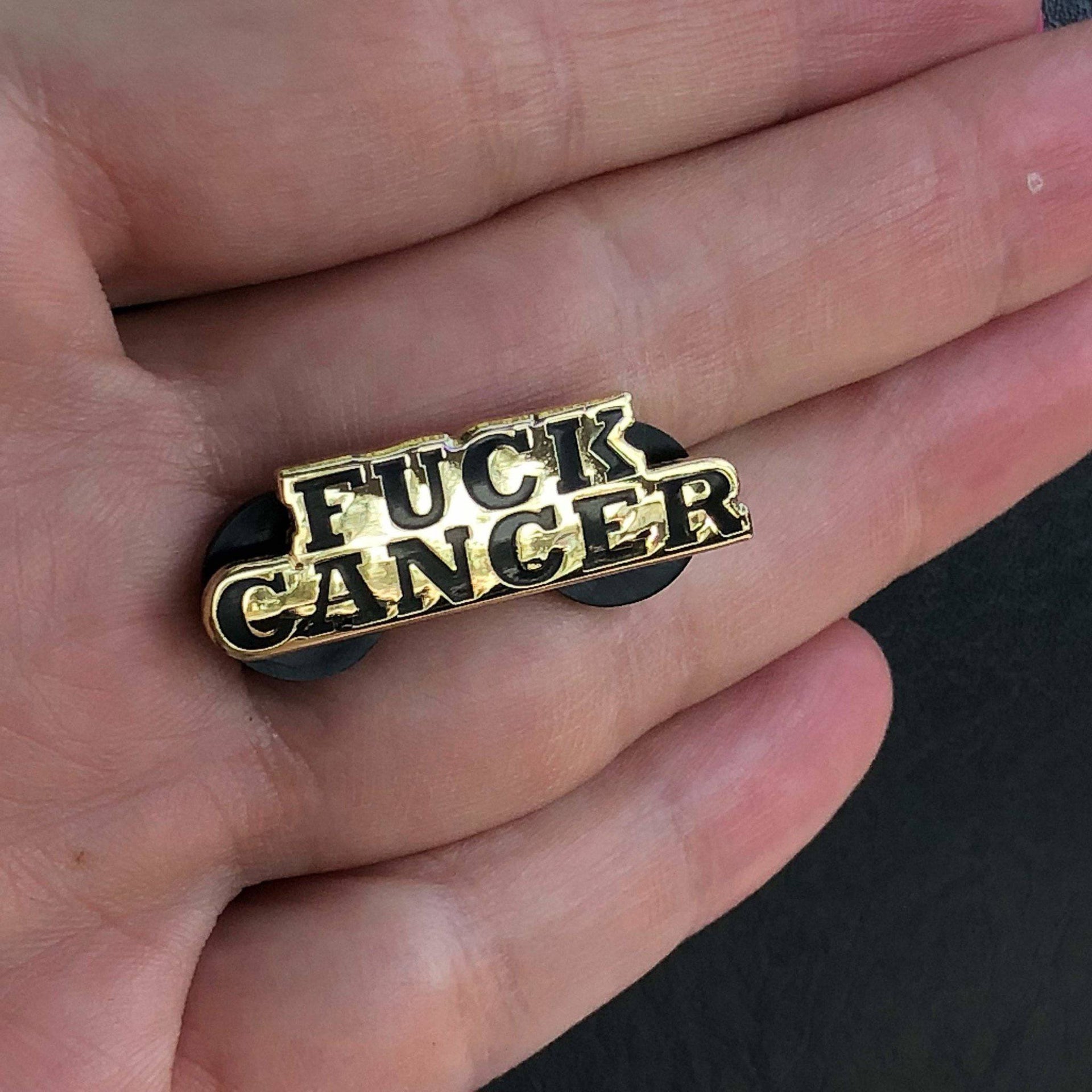 Gold Enamel Pin – Fuck Cancer Lapel Pin With Secure Double Posts