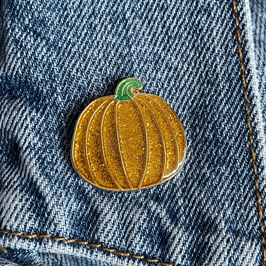 Gold Pumpkin Pin – Hard Enamel Lapel Pin With Secure Double Posts & Black Rubber Backs