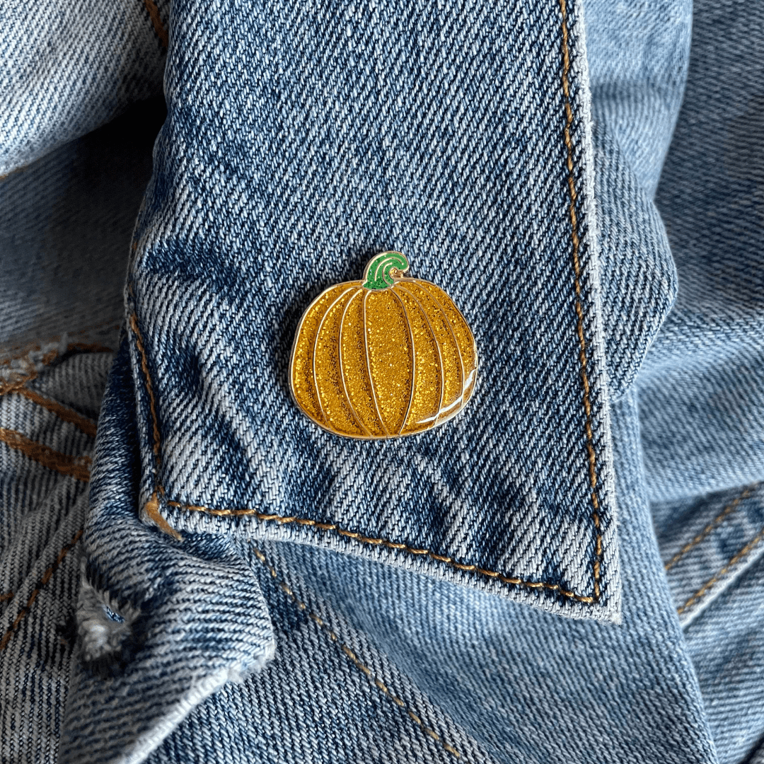 Gold Pumpkin Pin – Hard Enamel Lapel Pin With Secure Double Posts & Black Rubber Backs