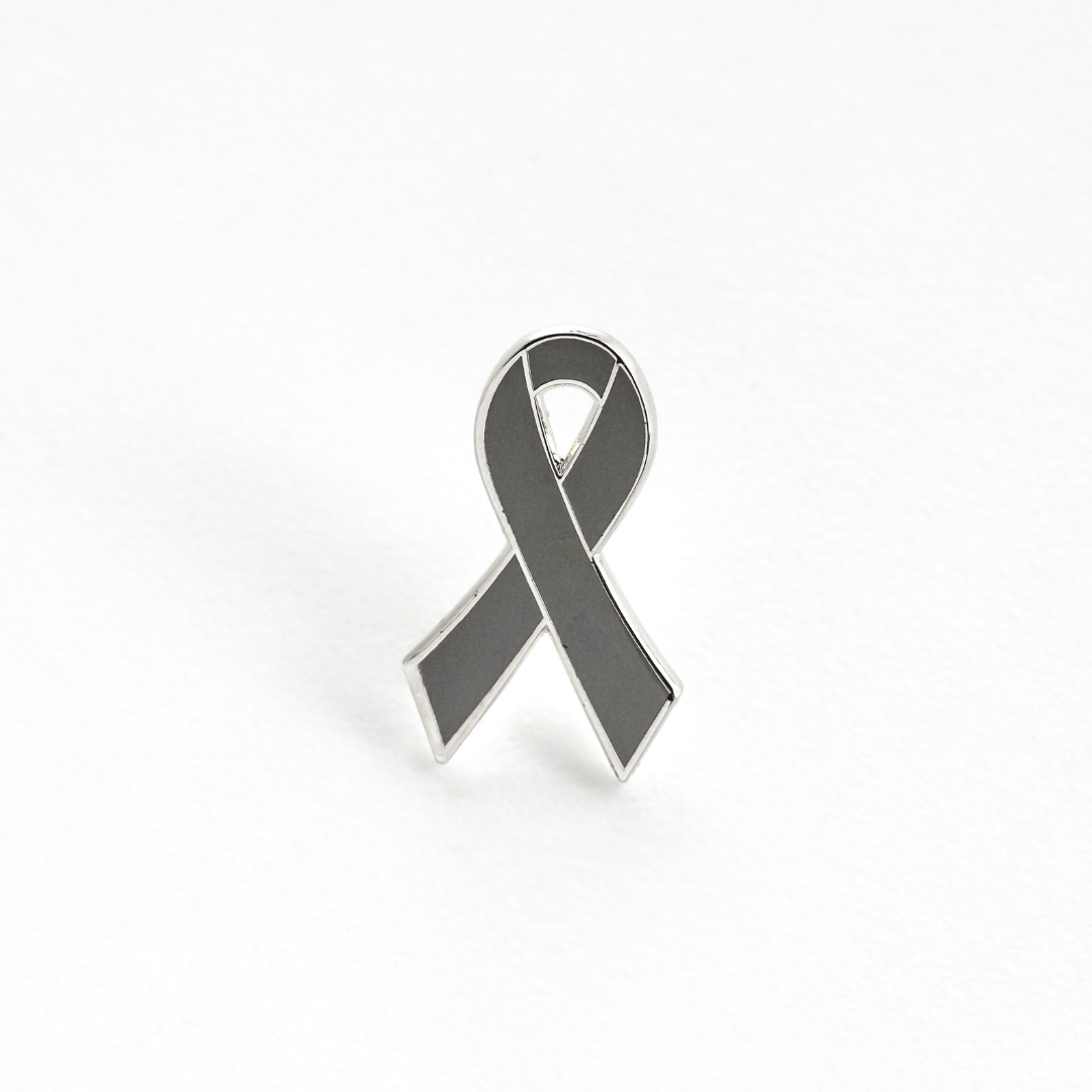Gray Awareness Ribbon Pin – Hard Enamel Lapel Pin With Secure Single Post