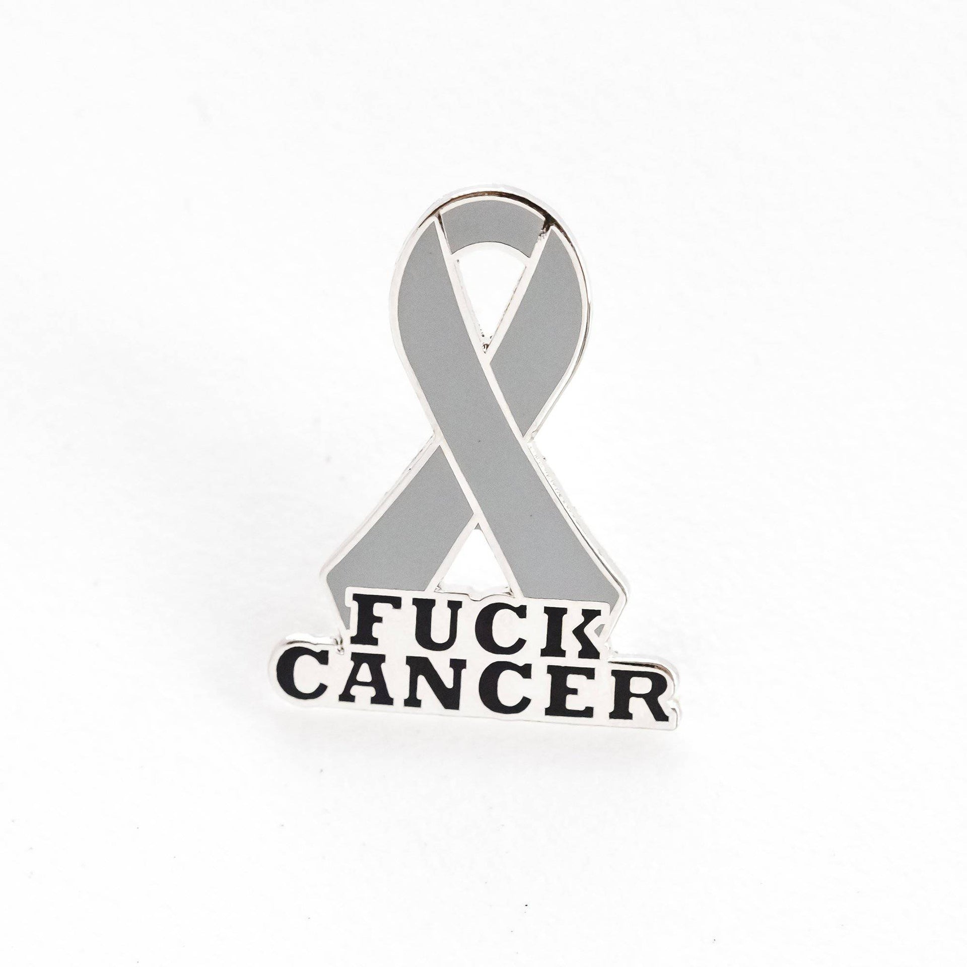 Fuck Cancer Pin - Gray Ribbon Hard Enamel Lapel Brooch Accessory