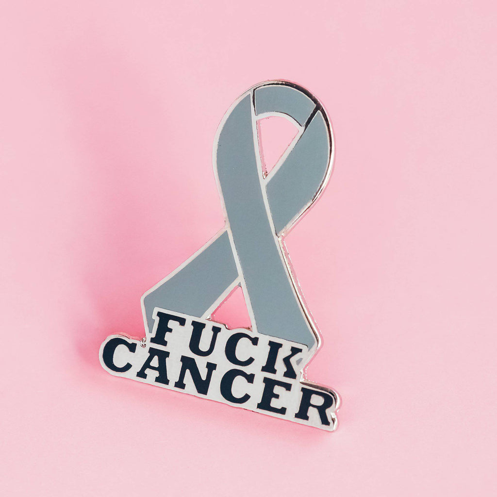 Gray Fuck Cancer Ribbon Enamel Pin