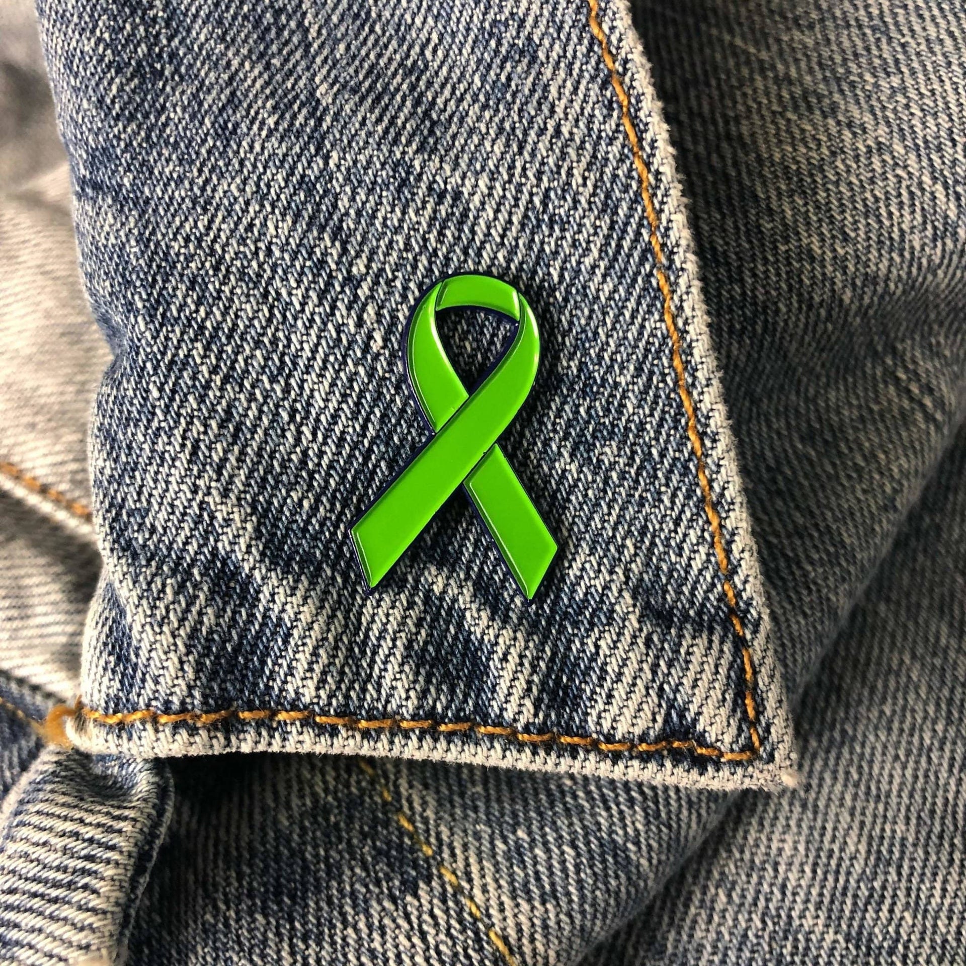 Awareness Ribbon Pin - Green Blue Enamel Lapel Pin With Secure Backing