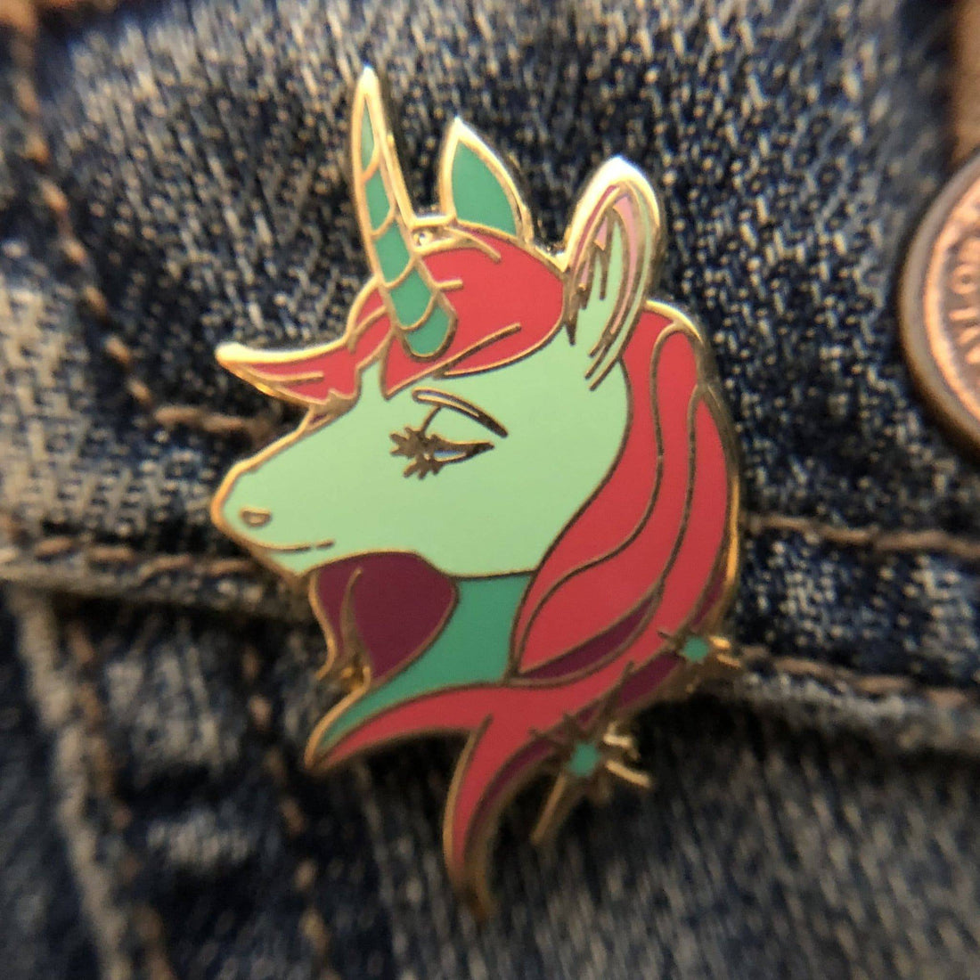 Green and Red Unicorn Enamel Pin