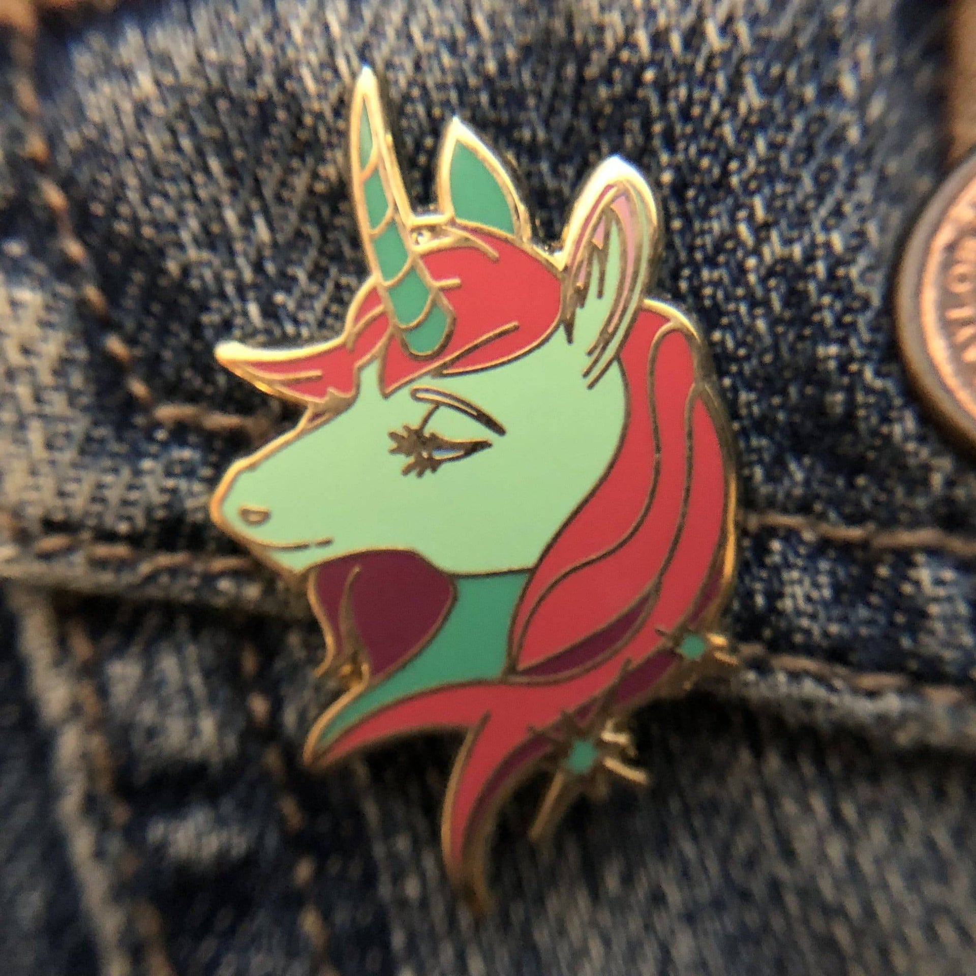 Green and Red Unicorn Enamel Pin