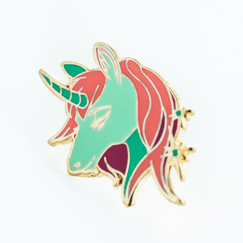 Green and Red Unicorn Enamel Pin