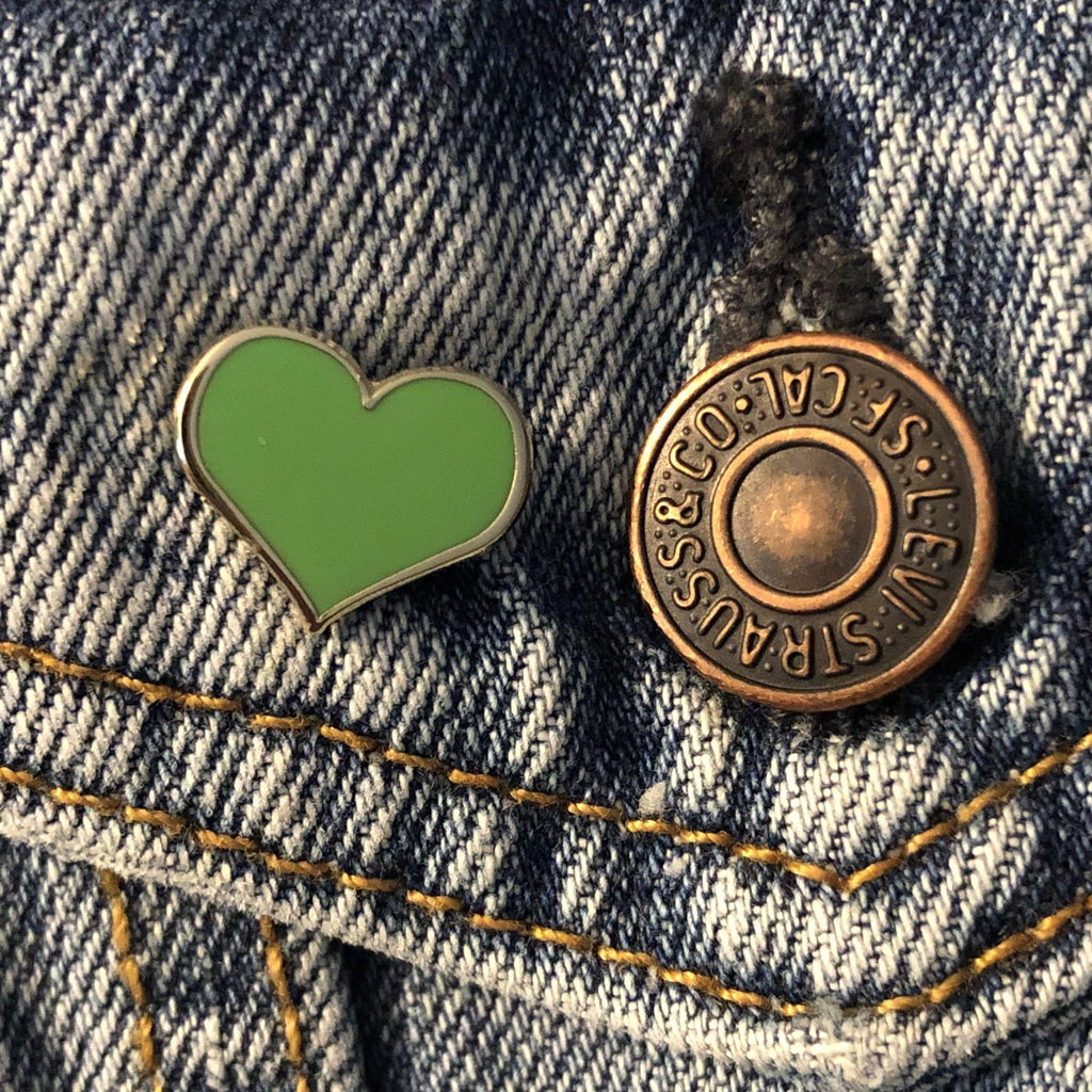 Green Heart Enamel Pin – ¾-inch Everyday Symbol of Growth & Support (Also 1-inch, ½-inch)