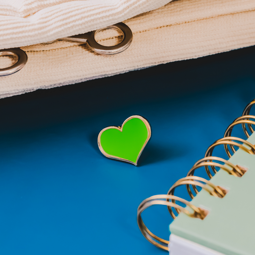 Green Heart Enamel Pin – ½-inch Subtle Accent for Healing & Support (Also 1-inch, ¾-inch)