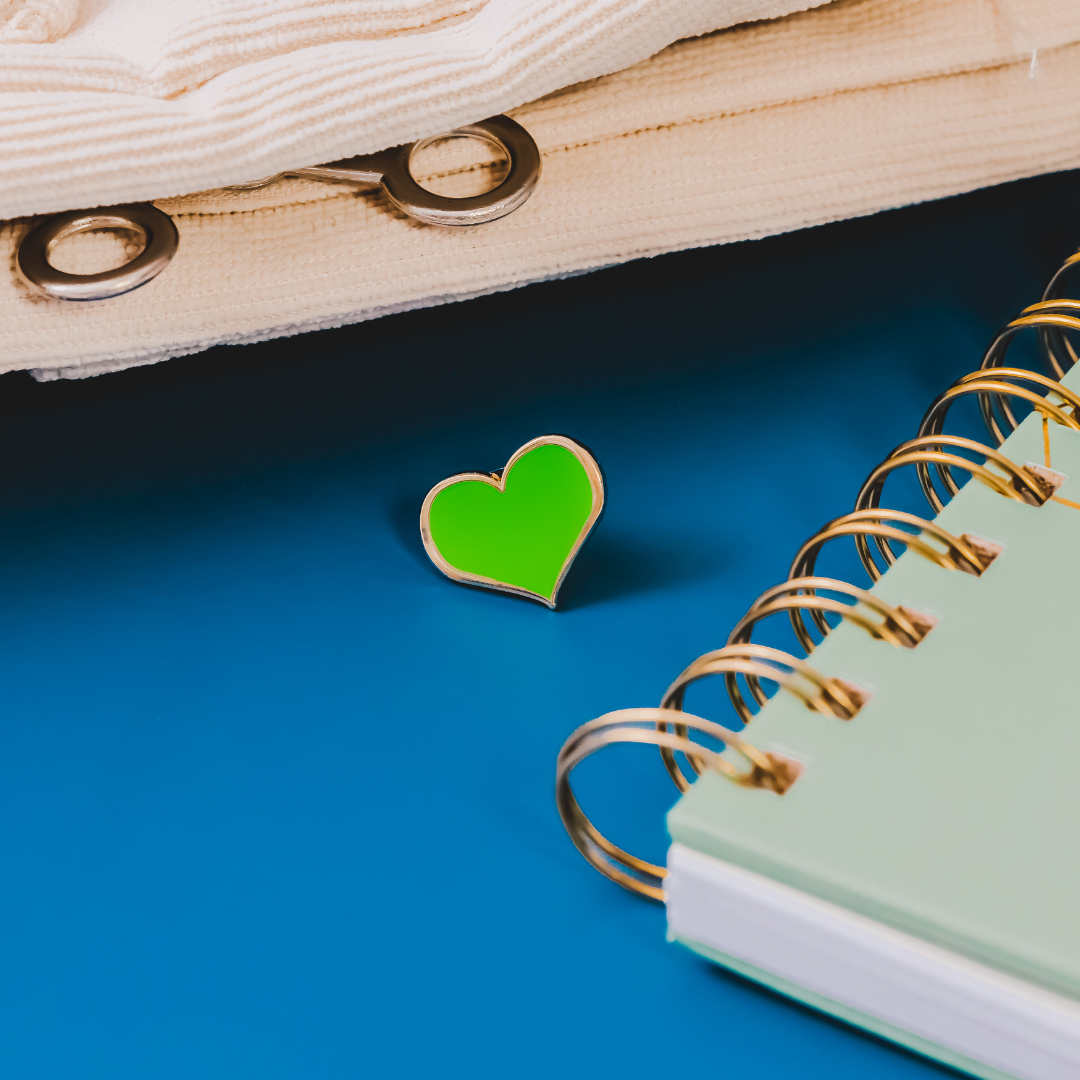 Green Heart Enamel Pin – ½-inch Subtle Accent for Healing & Support (Also 1-inch, ¾-inch)