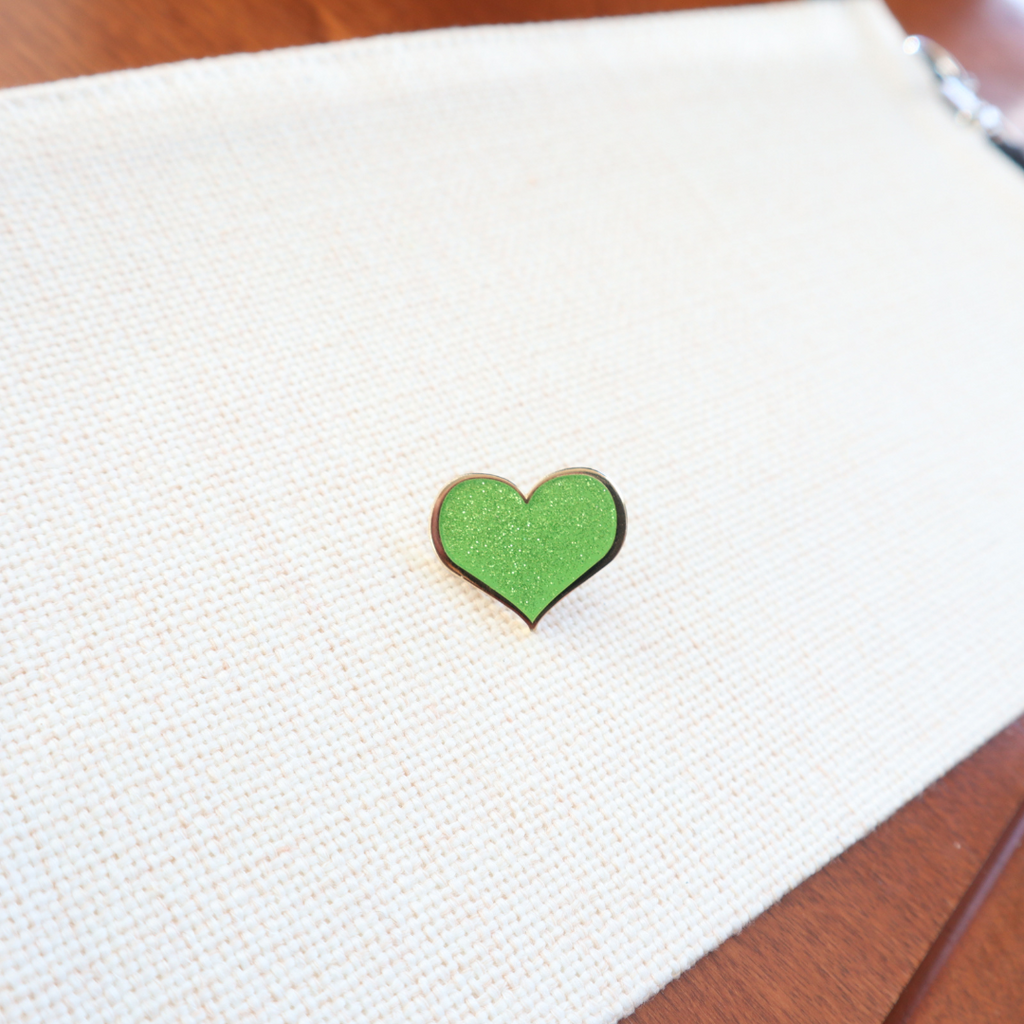 Green Heart Enamel Pin - Glitter Sparkly Hard Enamel Lapel Badge