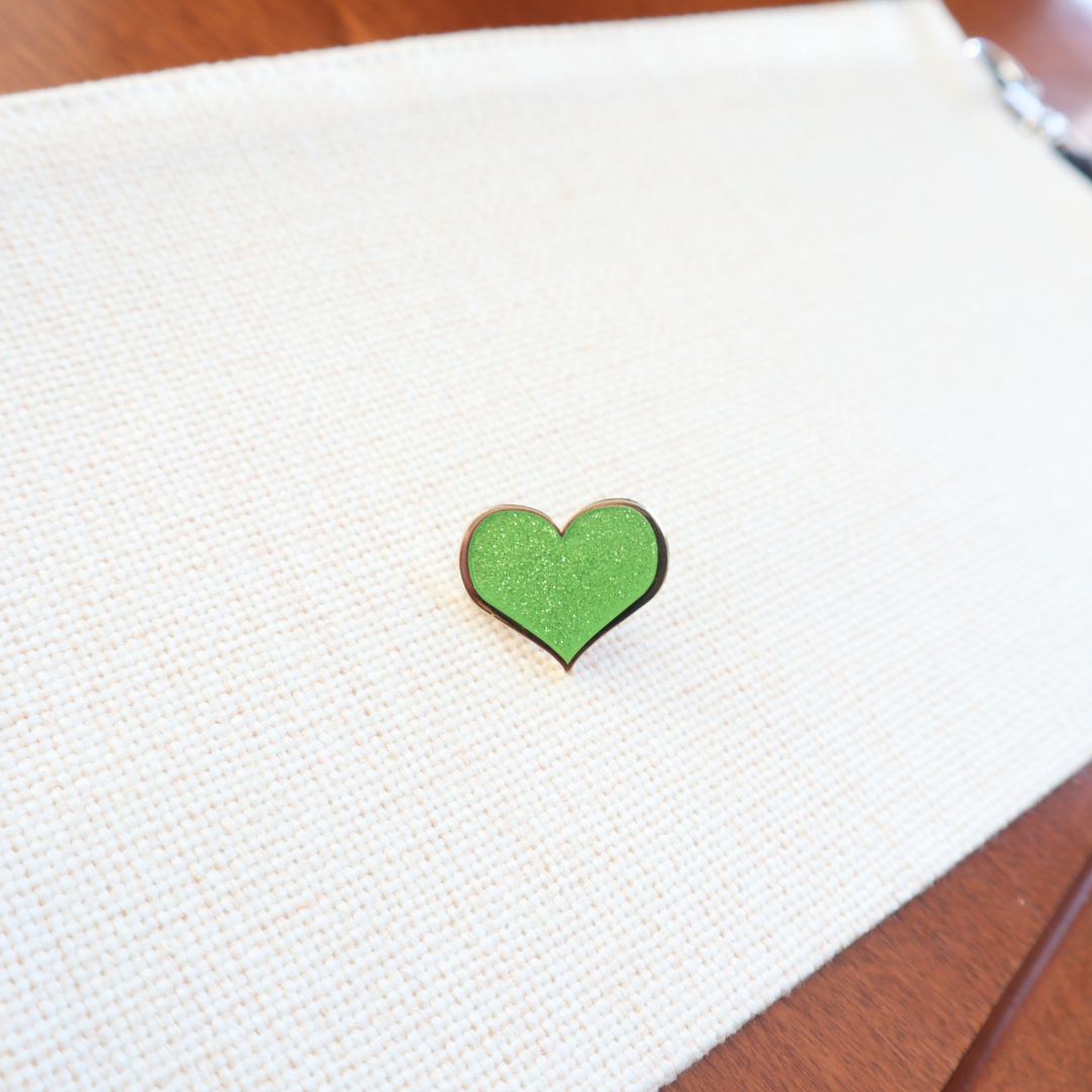 Green Heart Enamel Pin - Glitter Sparkly Hard Enamel Lapel Badge