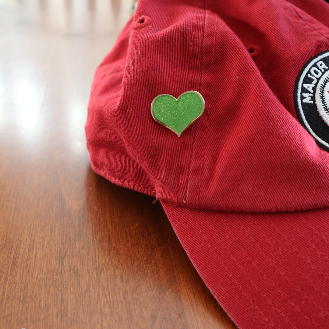 Green Heart Enamel Pin - Glitter Sparkly Hard Enamel Lapel Badge